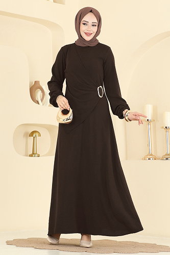 moda selvim الفستان بني غامق 2638MSZ1172 - Thumbnail