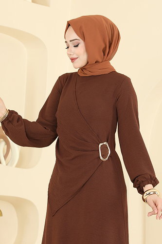 moda selvim Dress 2638MSZ1172 Brown - Thumbnail