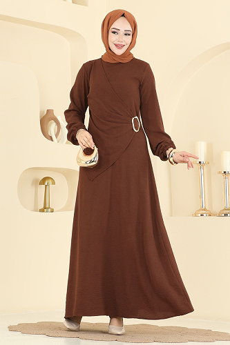 moda selvim Dress 2638MSZ1172 Brown - Thumbnail