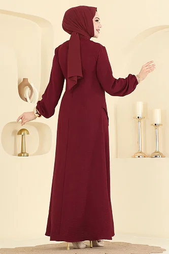moda selvim Dress 2638MSZ1172 Burgundy - Thumbnail