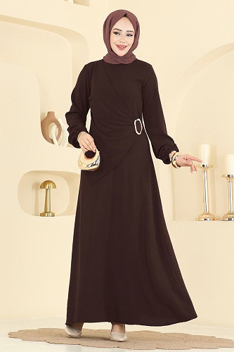 moda selvim Dress 2638MSZ1172 Dark Brown - Thumbnail