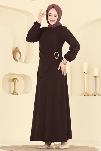 moda selvim Dress 2638MSZ1172 Dark Brown - Thumbnail