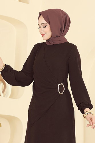 moda selvim Dress 2638MSZ1172 Dark Brown - Thumbnail