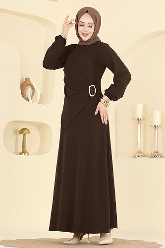 moda selvim الفستان بني غامق 2638MSZ1172 - Thumbnail