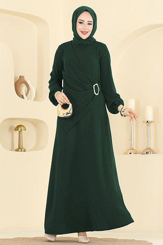 moda selvim الفستان اخضر عفني 2638MSZ1172 - Thumbnail