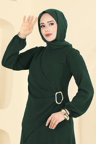 moda selvim الفستان اخضر عفني 2638MSZ1172 - Thumbnail