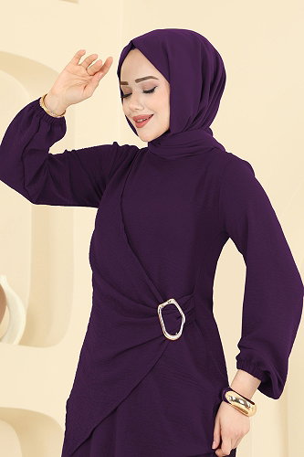 moda selvim الفستان أرجواني 2638MSZ1172 - Thumbnail
