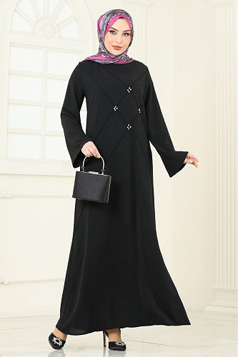 moda selvim الفستان أسود 2650SL432 - Thumbnail