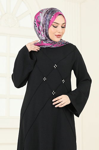 moda selvim الفستان أسود 2650SL432 - Thumbnail