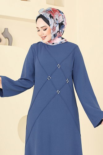 moda selvim Dress 2650SL432 Indigo - Thumbnail