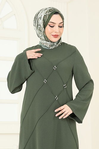 moda selvim Dress 2650SL432 Khaki - Thumbnail