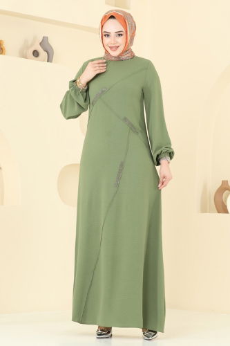 moda selvim الفستان أخضر عشبي 2651SL432 - Thumbnail