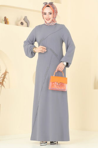 moda selvim الفستان رمادي 2651SL432 - Thumbnail