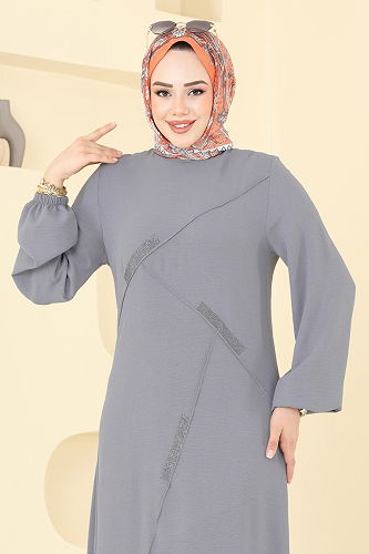 moda selvim الفستان رمادي 2651SL432 - Thumbnail