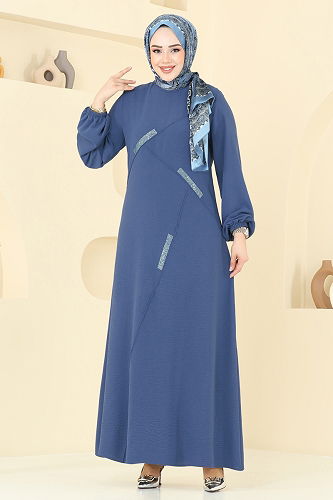 moda selvim Dress 2651SL432 Indigo - Thumbnail