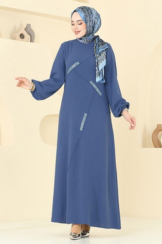 moda selvim Dress 2651SL432 Indigo - Thumbnail