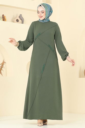 moda selvim Dress 2651SL432 Khaki - Thumbnail