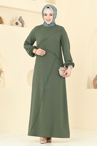 moda selvim الفستان اخضر عفني 2651SL432 - Thumbnail