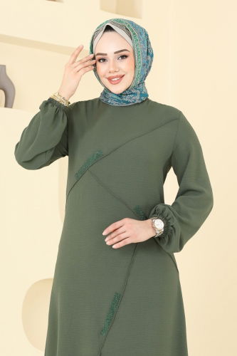 moda selvim الفستان اخضر عفني 2651SL432 - Thumbnail