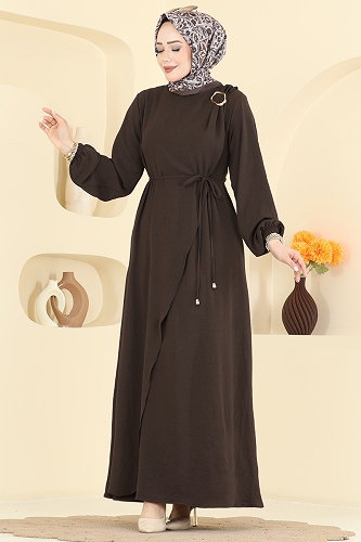 moda selvim Dress 2661MSZ1172 Dark Brown - Thumbnail