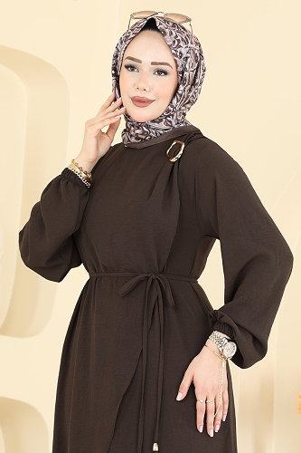 moda selvim Dress 2661MSZ1172 Dark Brown - Thumbnail
