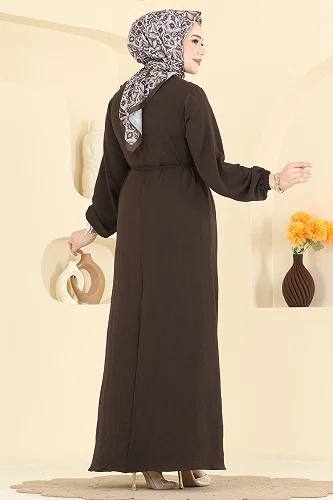 moda selvim الفستان بني غامق 2661MSZ1172 - Thumbnail