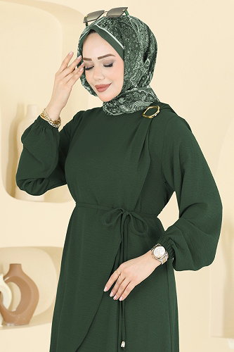 moda selvim Dress 2661MSZ1172 Dark Khaki - Thumbnail
