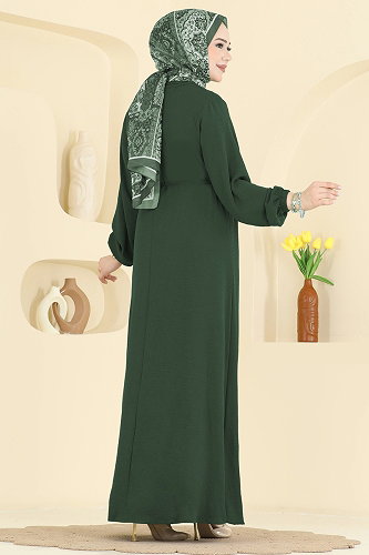 moda selvim Dress 2661MSZ1172 Dark Khaki - Thumbnail