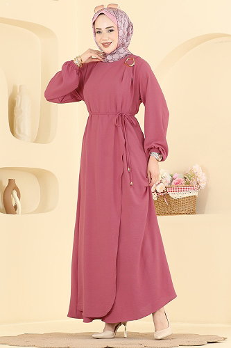moda selvim الفستان وردي غامق 2661MSZ1172 - Thumbnail