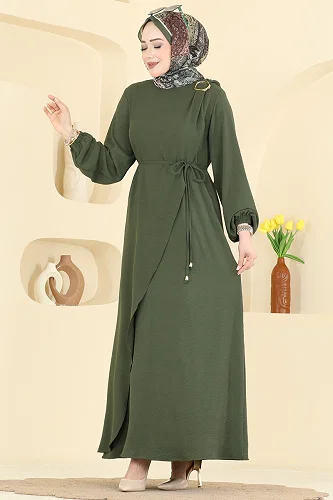 moda selvim Dress 2661MSZ1172 Khaki - Thumbnail