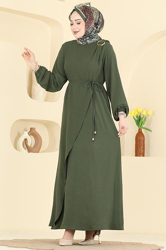 moda selvim الفستان اخضر عفني 2661MSZ1172 - Thumbnail