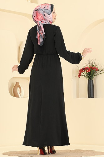 moda selvim الفستان أسود 2667MSZ1172 - Thumbnail