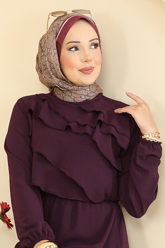 moda selvim Dress 2667MSZ1172 Damson - Thumbnail