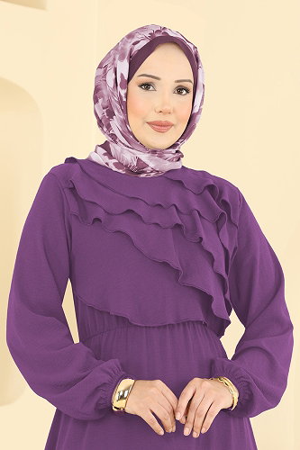 moda selvim Dress 2667MSZ1172 Dark Lilac - Thumbnail