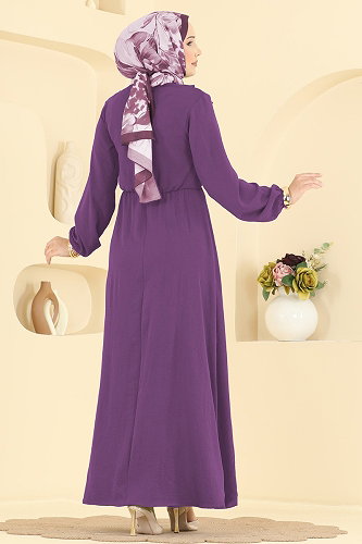 moda selvim الفستان ليلكي غامق 2667MSZ1172 - Thumbnail