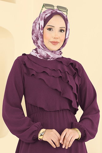 moda selvim الفستان وردي غامق 2667MSZ1172 - Thumbnail