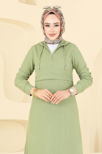 moda selvim الفستان أخضر عشبي 2679SL432 - Thumbnail