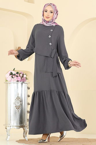 moda selvim Dress 2680SL432 Anthracite - Thumbnail