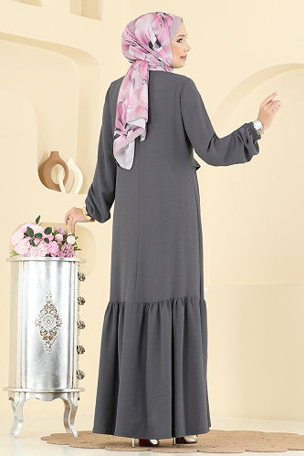 moda selvim الفستان رمادي غامق 2680SL432 - Thumbnail