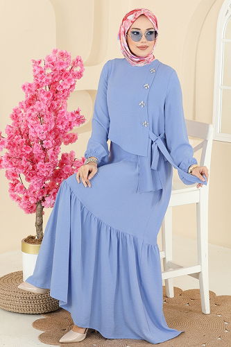 moda selvim الفستان أزرق فاتح 2680SL432 - Thumbnail