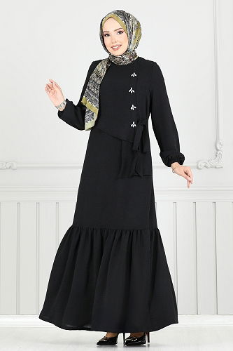 moda selvim الفستان أسود 2680SL432 - Thumbnail