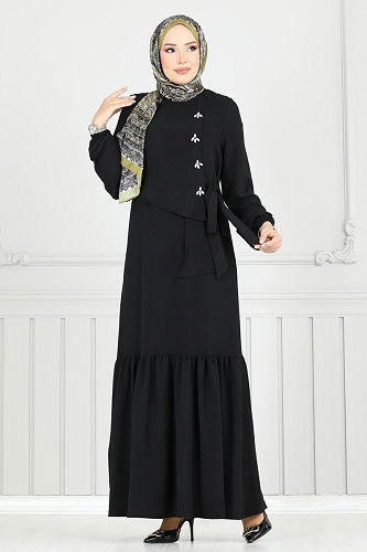 moda selvim الفستان أسود 2680SL432 - Thumbnail