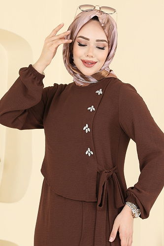 moda selvim الفستان بني 2680SL432 - Thumbnail