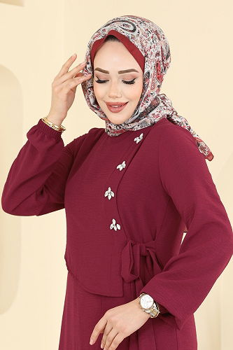 moda selvim الفستان خمري 2680SL432 - Thumbnail