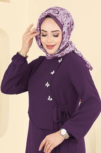 moda selvim Dress 2680SL432 Dark Purple - Thumbnail