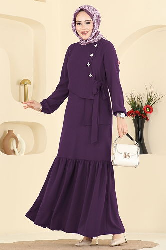 moda selvim الفستان ارجواني غامق 2680SL432 - Thumbnail
