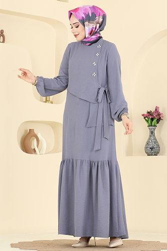 moda selvim الفستان رمادي 2680SL432 - Thumbnail