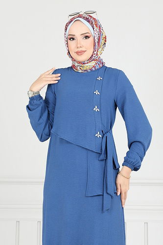 moda selvim الفستان ازرق 2680SL432 - Thumbnail