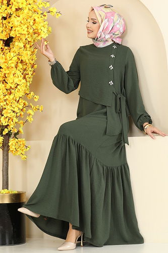 moda selvim Dress 2680SL432 Khaki - Thumbnail