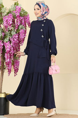 moda selvim Dress 2680SL432 Navy Blue - Thumbnail